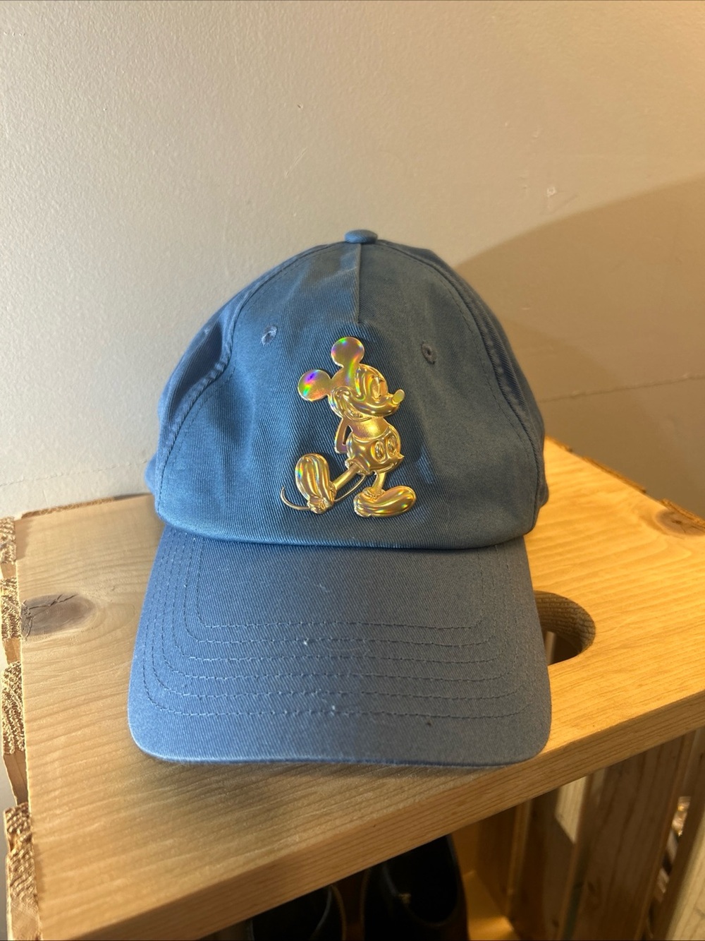 Disney Blue Baseball Cap with Gold Mickey Pin